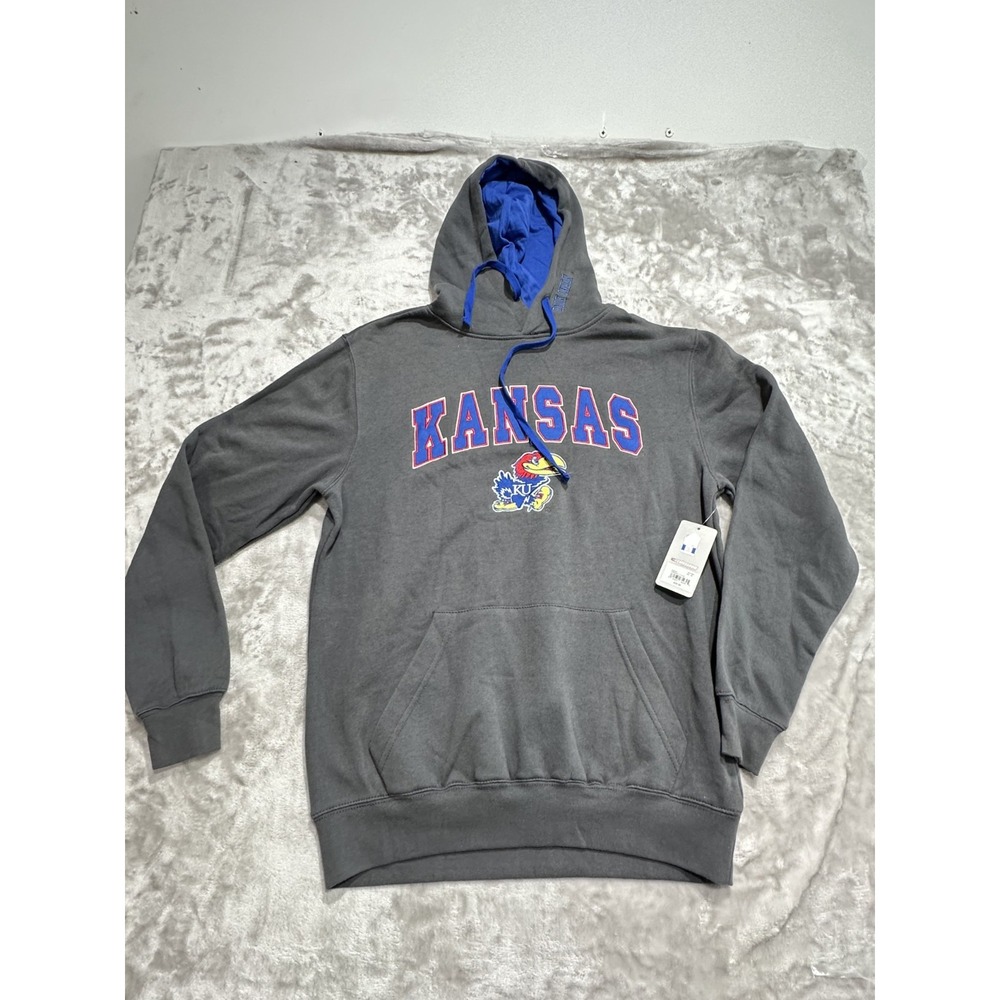 Kansas Jayhawks x Colosseum Hoodie Men's Size Medium Gray Stitched Logo NWT